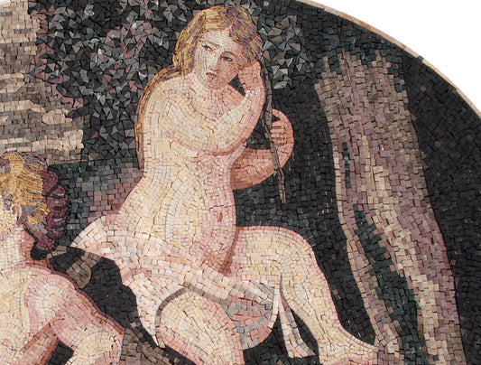 Handmade Marble Mosaic Mural: Two Girls Bathing