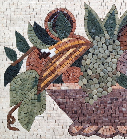 MOSAIC KITCHEN BACKSPLASH - Fruit Bowl Still-Life Atop White Background Mosaic Wall Art
