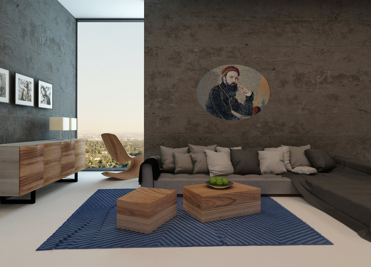Handmade Portrait Mosaic Mural: Merchant Reproduction Tile Art (52” x 32”)