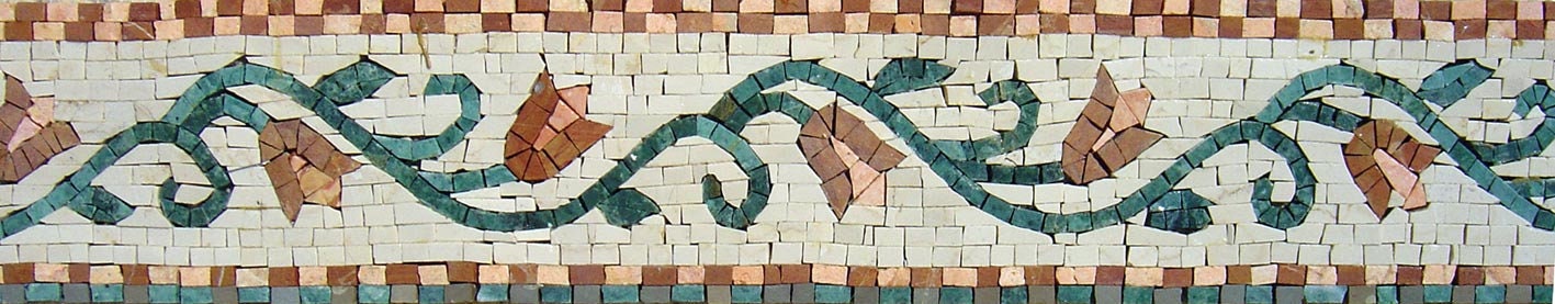 Floral Mosaic Border: Botanical Rose Marble Tiles, 6" x 40"