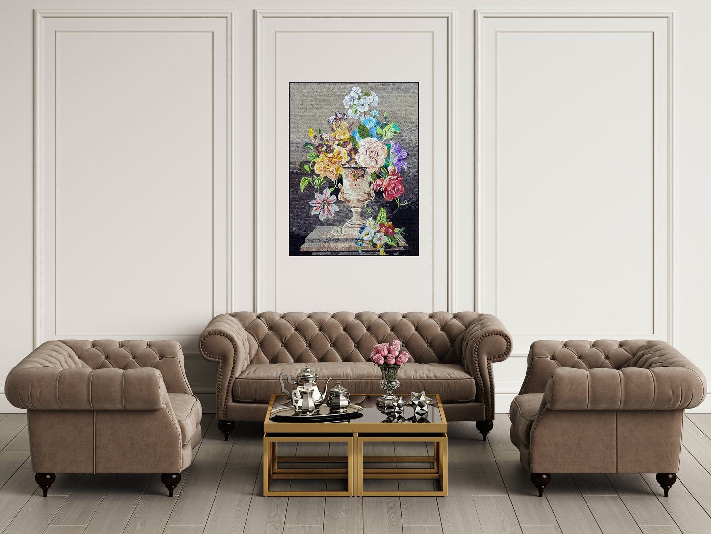 Floral Mosaic Art: Handmade Marble Flower Vase (40” x 30”)