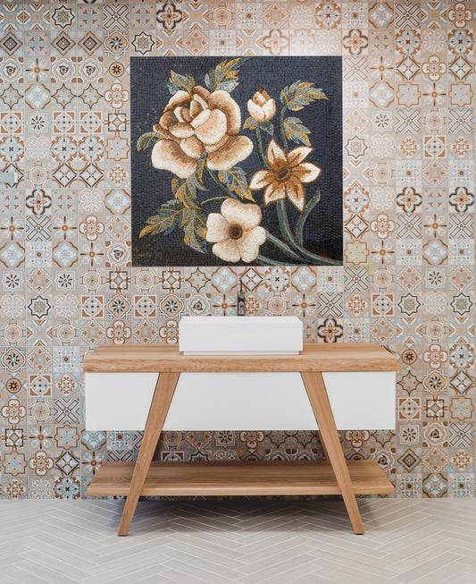 FL030 Handmade Marble Mosaic Flowers Vine