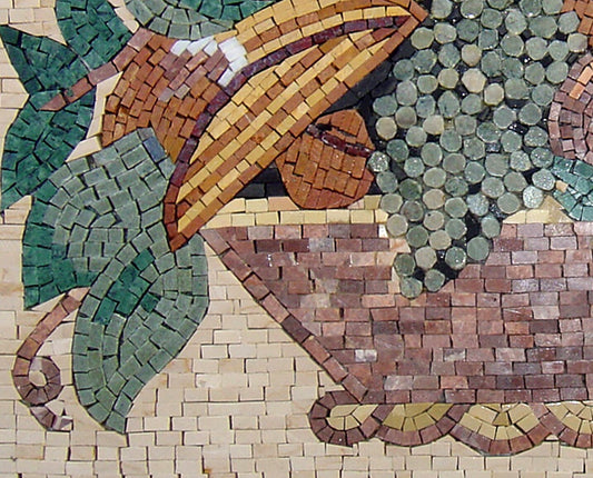 STILLIFE MOSAIC Tiles| Overflowing Fruit In Basket Mosaic Backsplash For Kitchen Wall Décor | Fruits Backsplash For Table Top