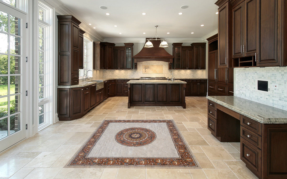 Handmade Square Medallion Stone Rug: Modern Mosaic Carpet