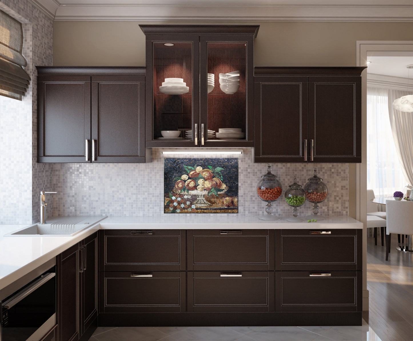 Handmade Marble Mosaic Tile: Fruit Still Life Kitchen Backsplash (32” x 26")