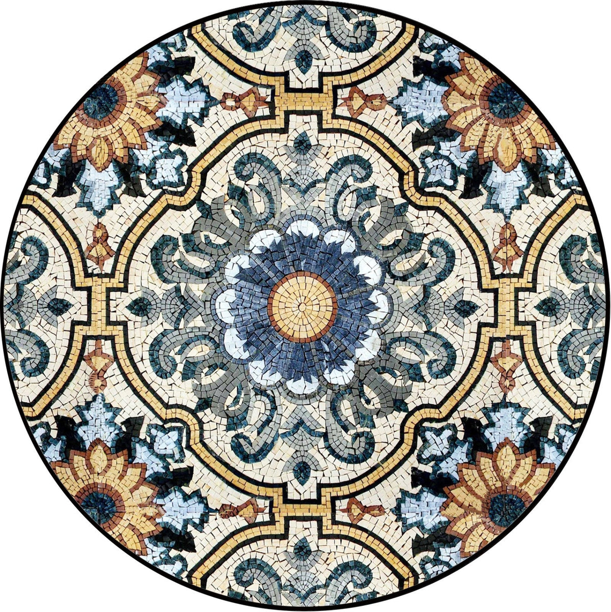 Floral Elegance Handmade Round Carpet Mosaic Art Tile for Stone Décor - Customization available