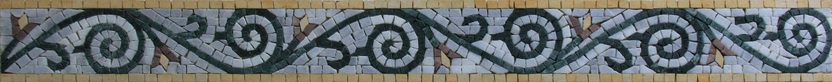 Botanical Marble Mosaic Border: 40"x4" Handmade Tile Art