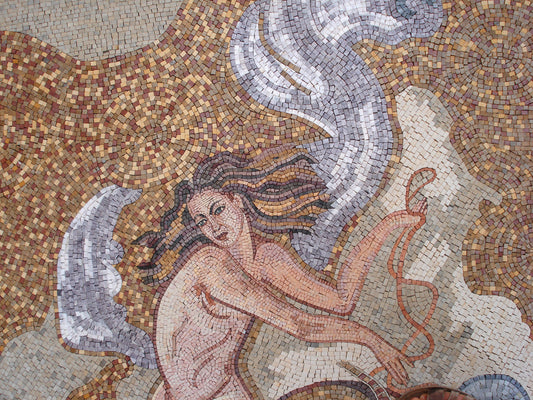 Handmade Nereid Mosaic Tile Art: Hippocamp Backsplash (80” x 68")