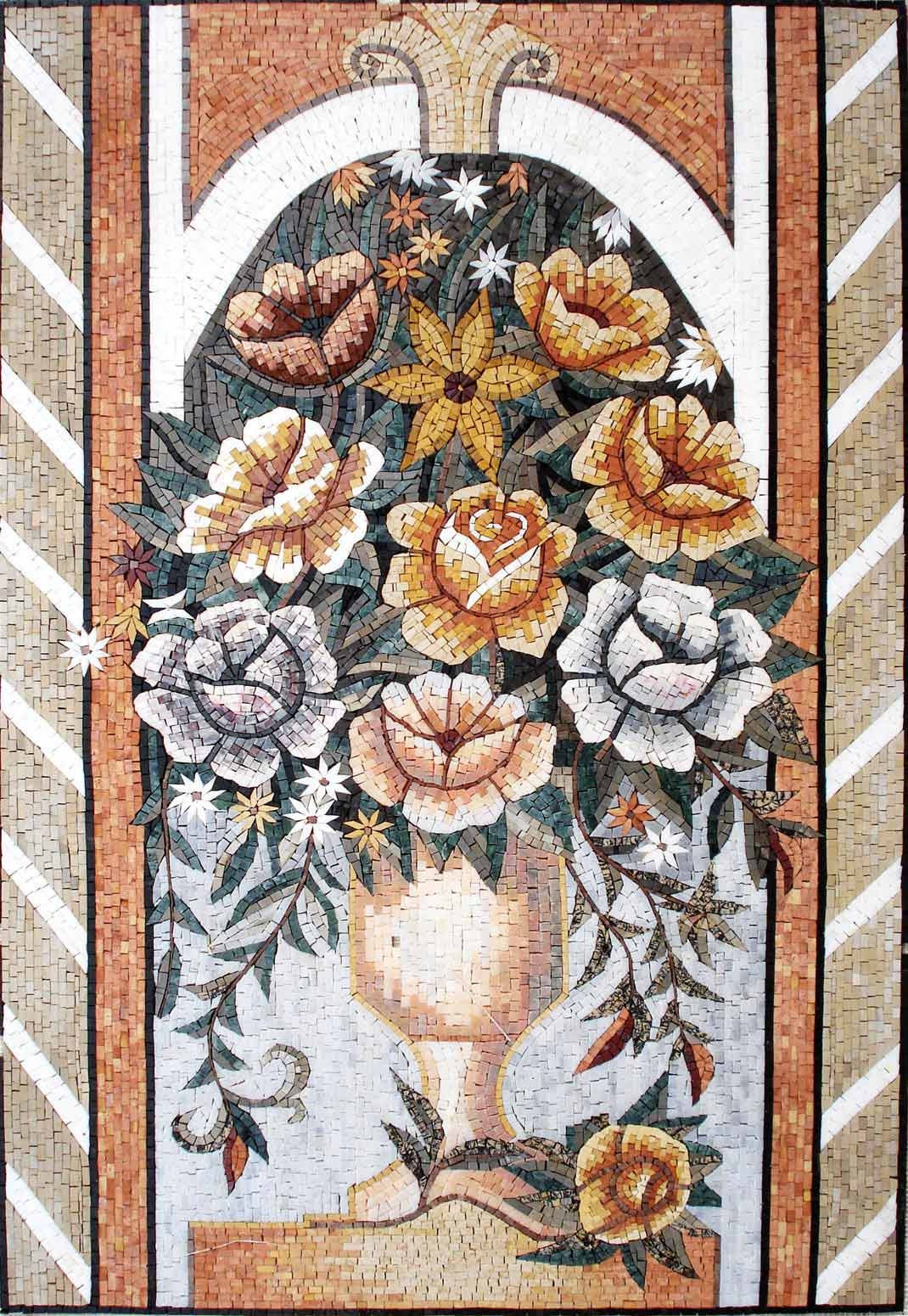 Handmade Marble Mosaic Wall Art: Flower Vase Interior Design