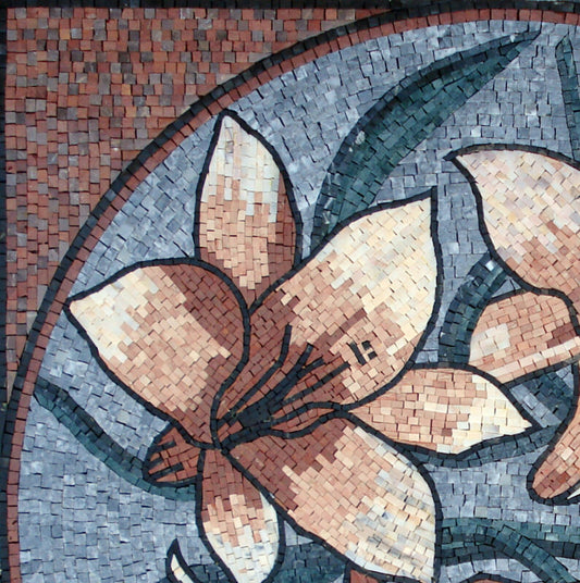40" Handmade Marble Mosaic Tile: Hibiscus Floral Medallion