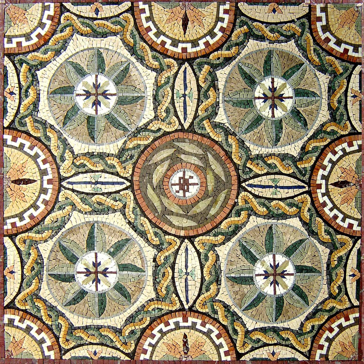 40” Geometric Marble Mosaic Floor Tile: Inlay Artwork