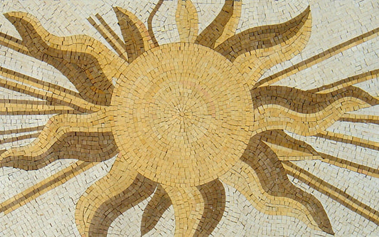 Handmade Marble Mosaic Rug: Sun Art Tile, Natural Stone Decor (64” x 28”)