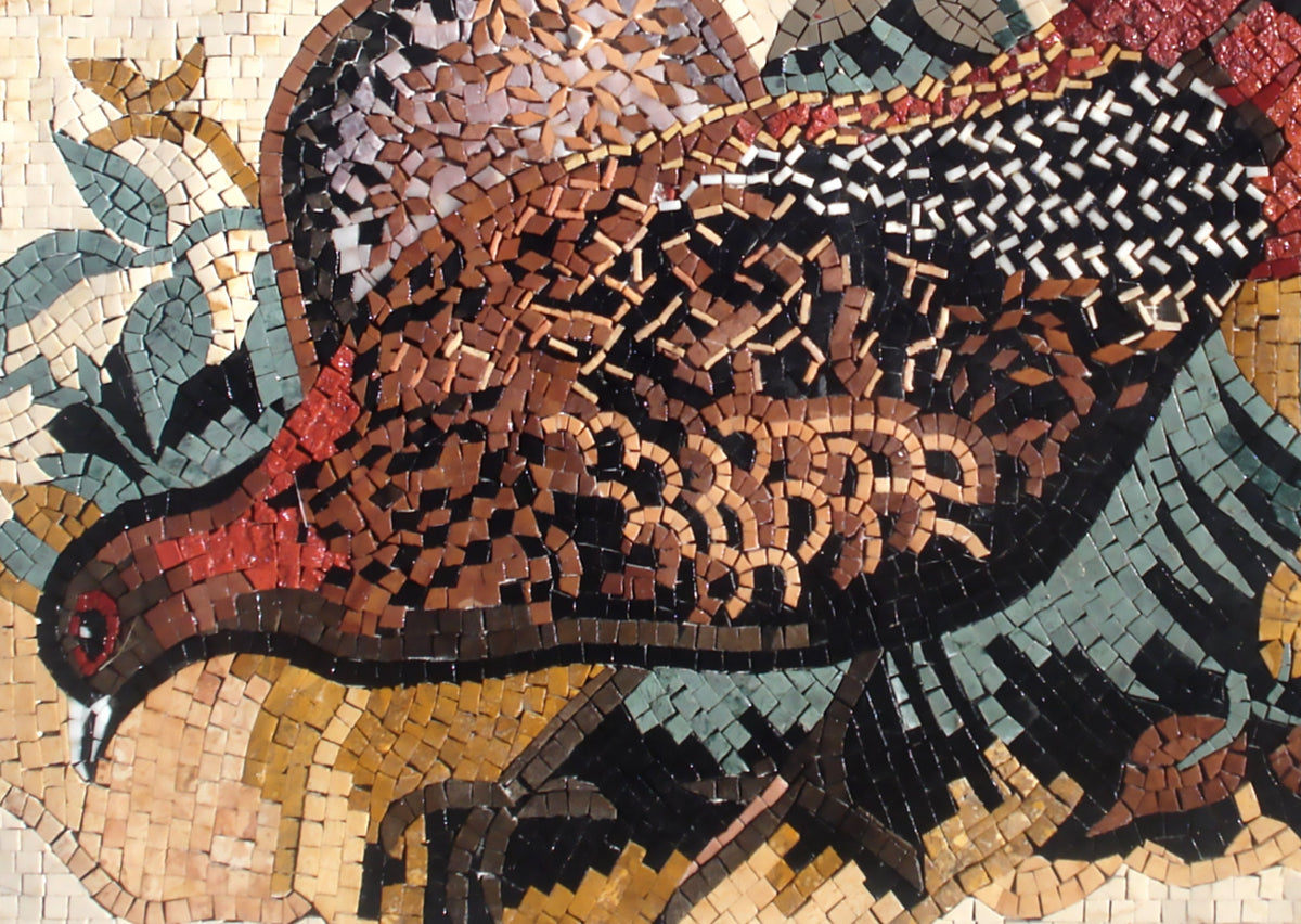 Pheasant Mosaic Tile Art: Handmade Marble Bird Mural (36" x 24")