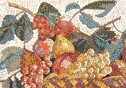 Handmade Fruit Basket Mosaic Art: Marble Tile Wall Decor