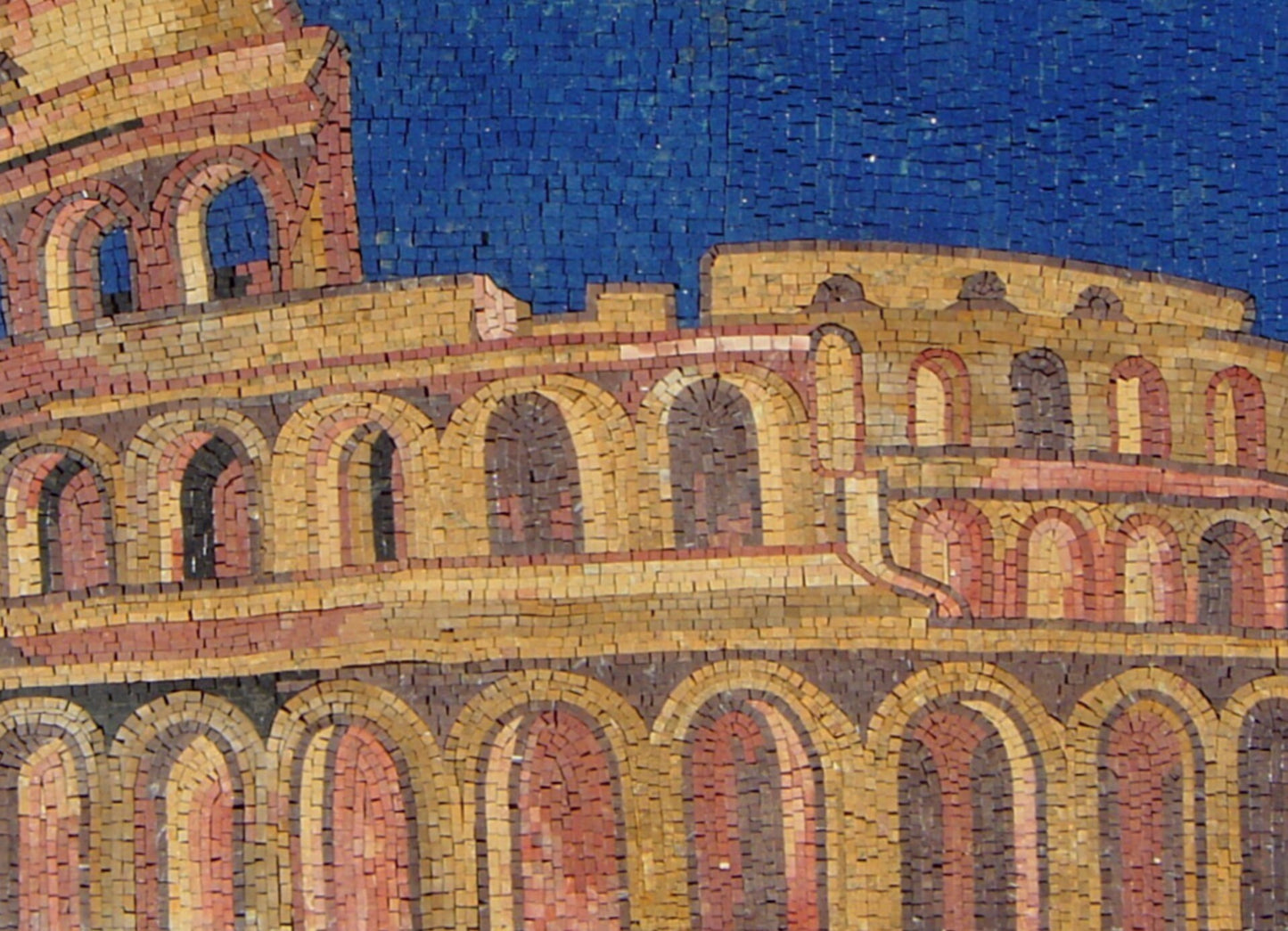 Handmade Colosseum Mosaic Tile Art: Rome Night View, Stone & Marble