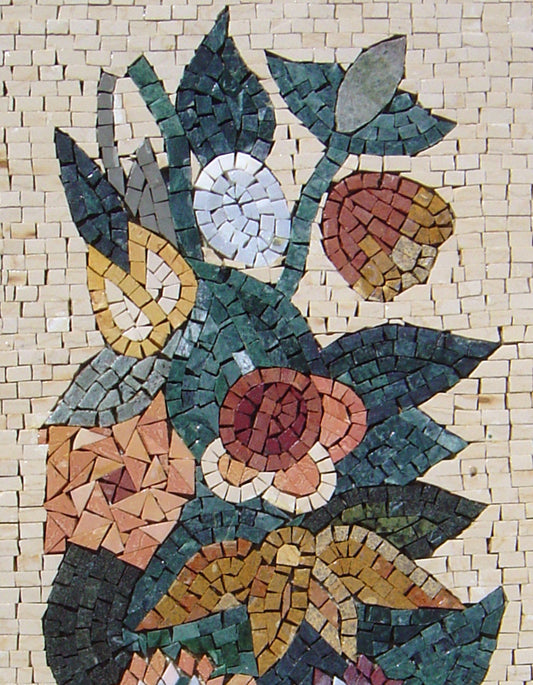 32" Handmade Portrait Mixed Roses And Flowers Medallion Mosaic Tiles For Living Room Walls