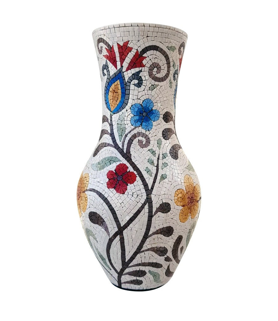 Handmade Marble Mosaic Vase: Floral Art, Stone Plant Holder