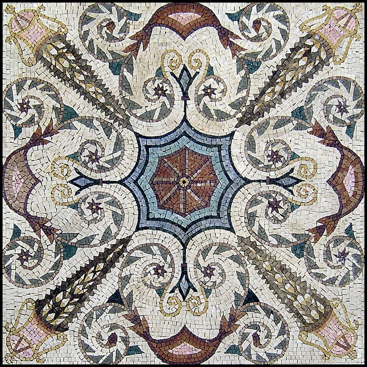 Floral Mosaic Tile: 40" Square Marble Mural, Indoor/Outdoor
