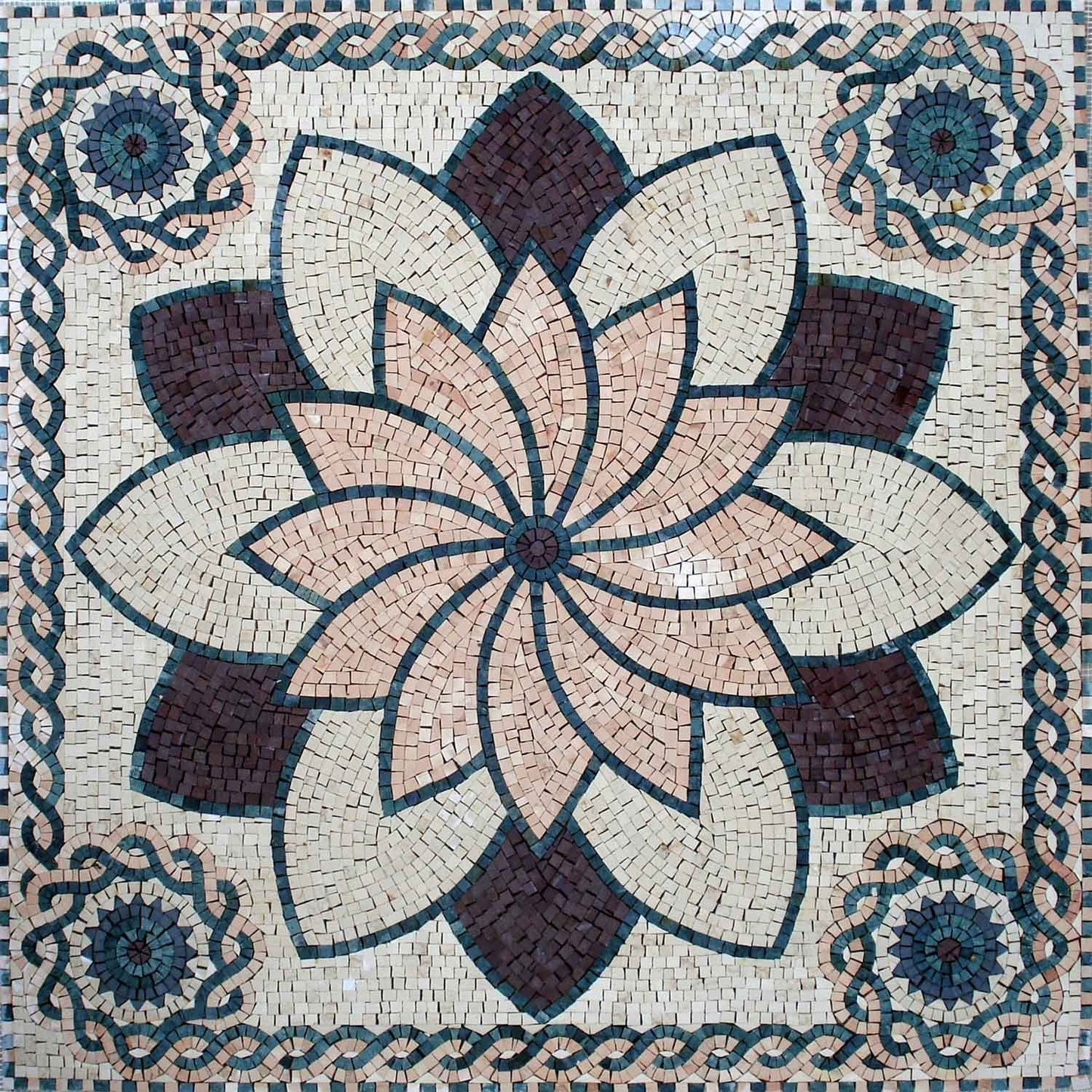 40" Floral Marble Mosaic Tile Medallion: Indoor/Outdoor Art