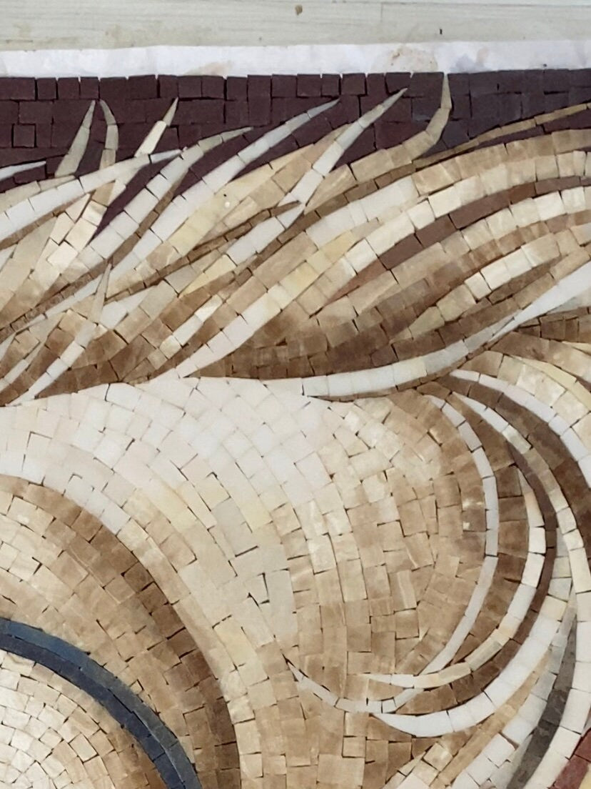 Handmade Horse Mosaic Tile Art: Marble Animal Mural (32” x 24”)