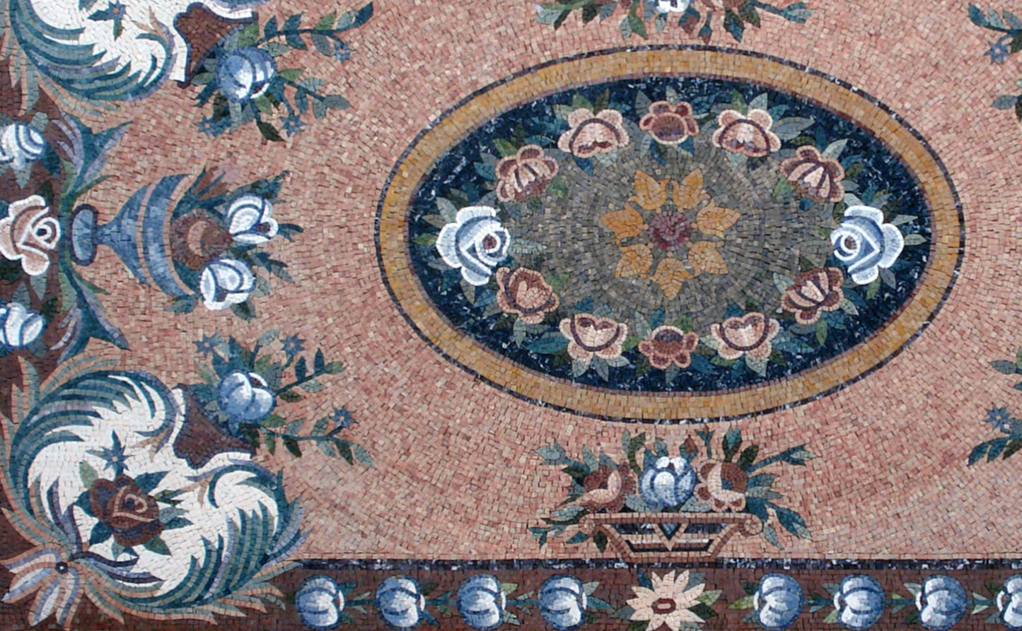 Floral Mosaic Rug: Handmade Natural Stone Carpet