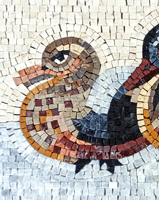 DUCK MOSAIC TILES | Animal Mosaic Tiles For House Warming | Mallard Duck Pair Swimming In Pond Art Tiles For Interior Hall And Room Walls