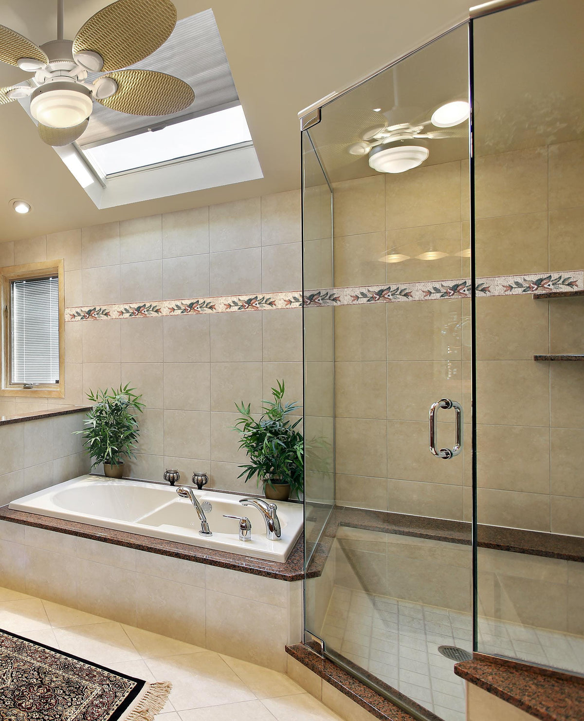 6″ Floral Pink‑Outlined Mosaic Border – Handmade Marble Tile Trim, Elegant Back‑Splash Accent, Customization available