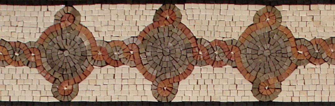 Handmade Marble Tile Mosaic Border: Rose & Oak Circle Braid, Neutral Accent