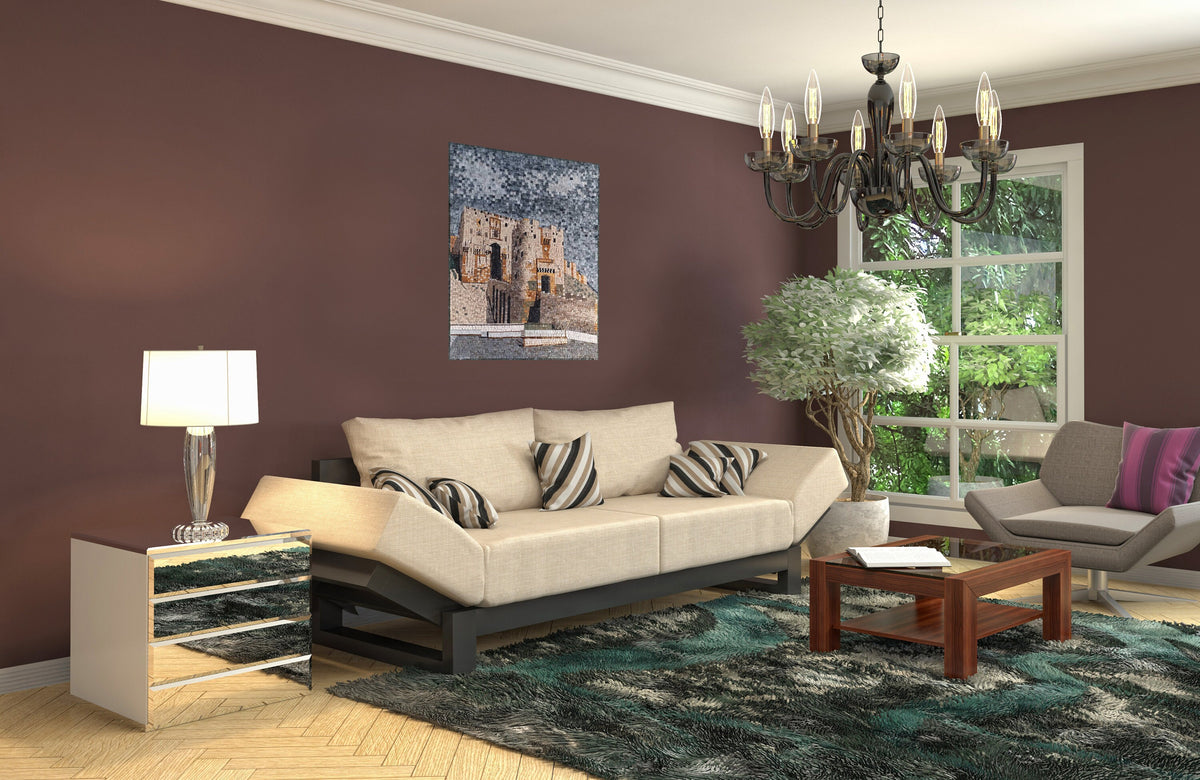 Handmade Castle Mosaic Mural: Aleppo Citadel Stone Art