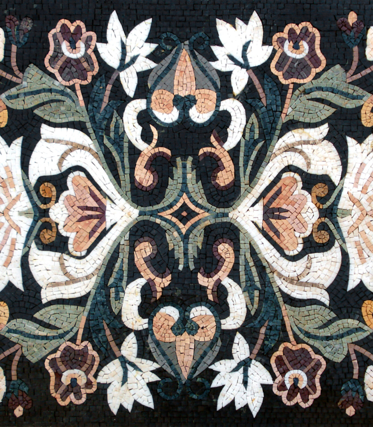 Square Marble Stone Rug: Handmade Floral Mosaic, 64"x40"