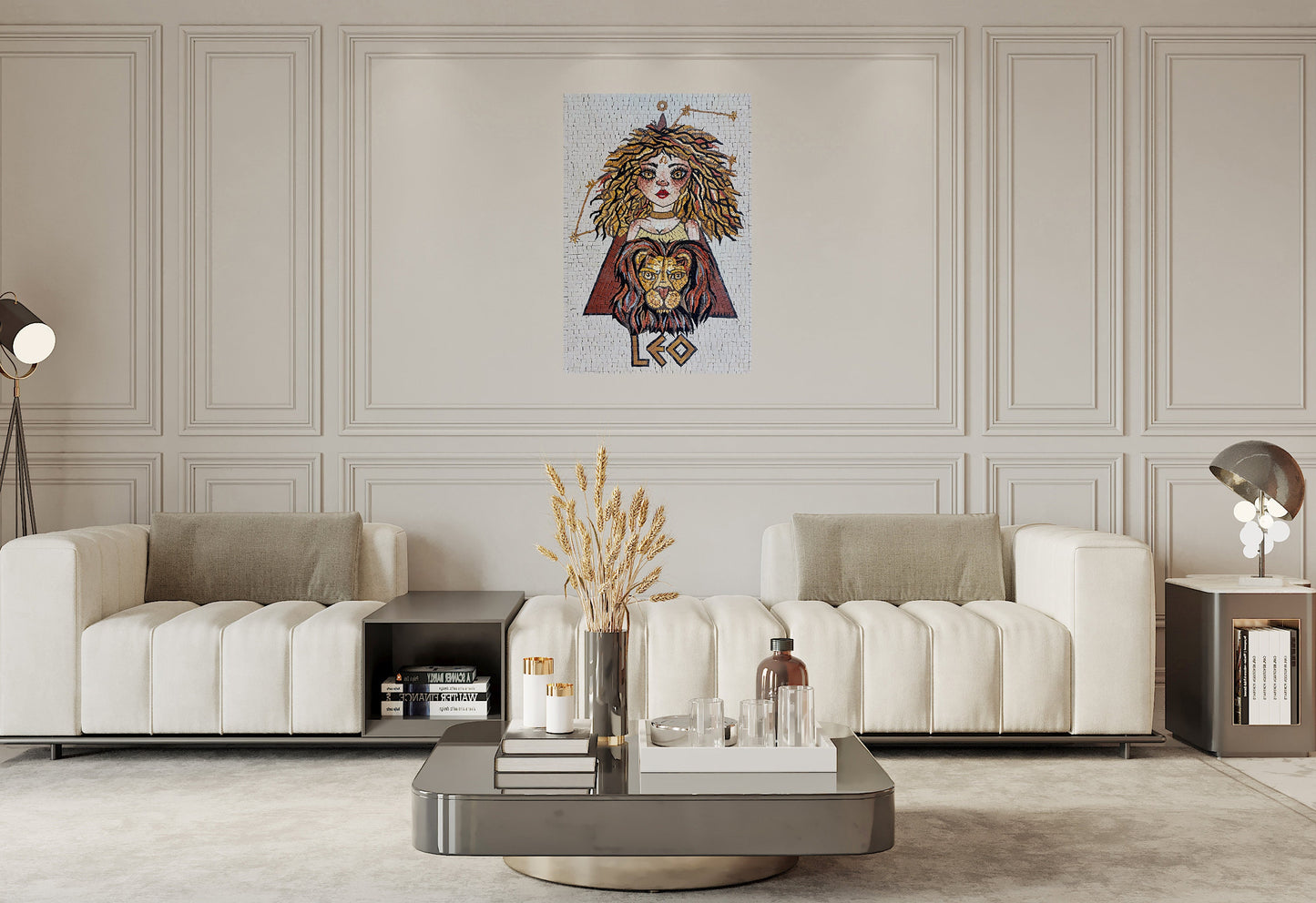 Leo Zodiac Mosaic Tile Art: Handmade Marble Wall Decor