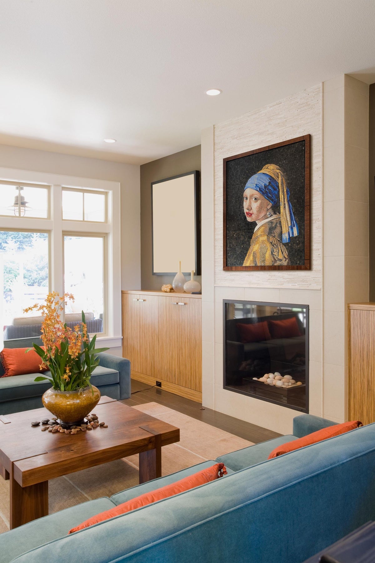 34x28 Girl with a Pearl Earring Mosaic – Vermeer Reproduction, Framed Wall Decor, Customization Available