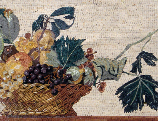 FRUIT BOWL ART - Handmade Backsplash Mosaic Tile Wall Art - Nature Marble Wall Art - Handmade Kitchen Wall Décor