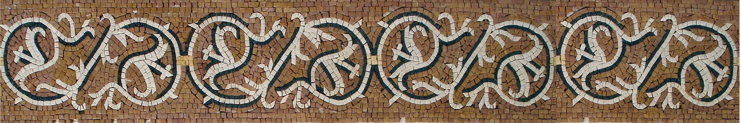 Botanical Mosaic Border Tile: Marble Leaf Pattern, 8"