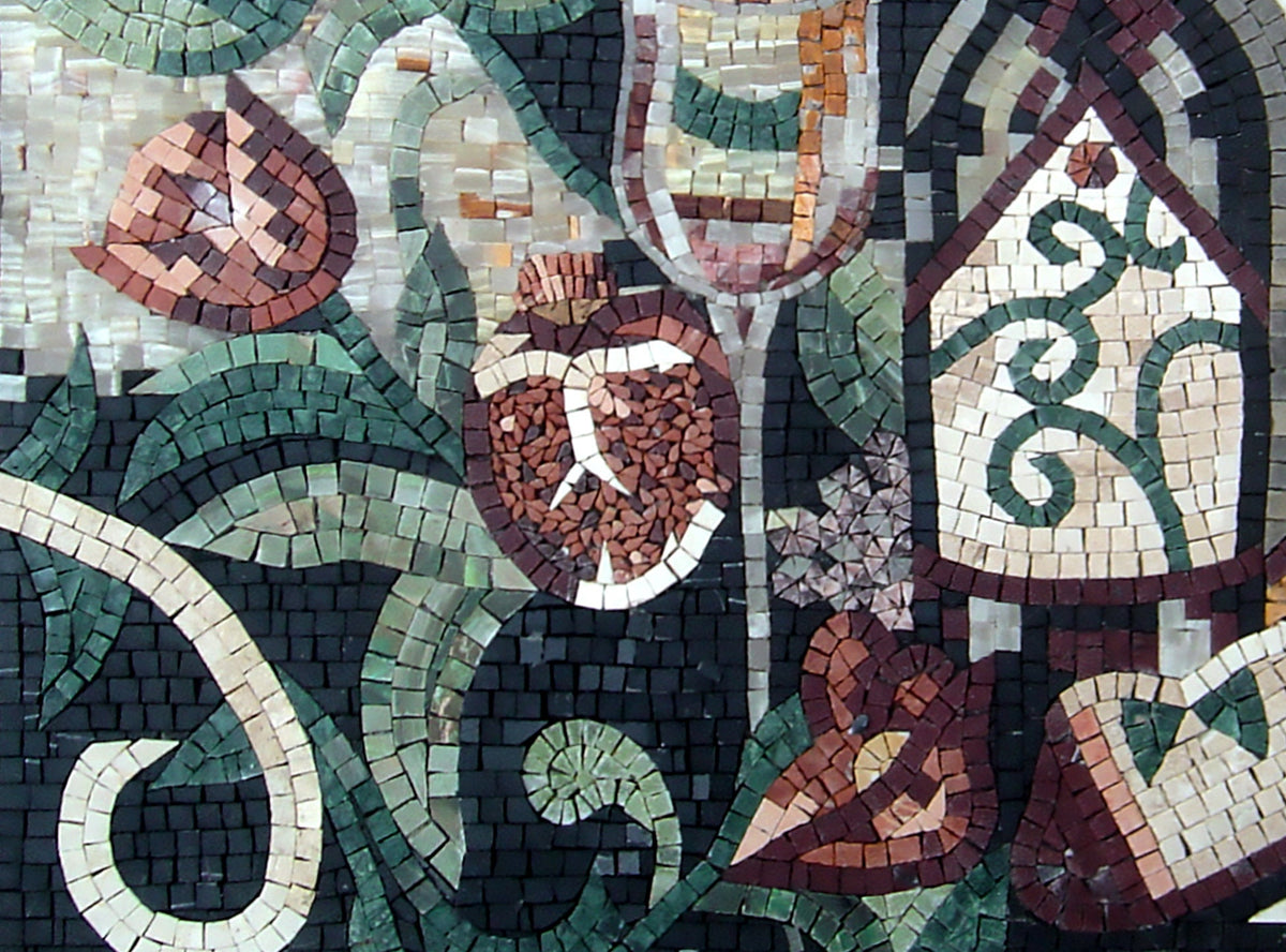 Handmade Wine Mosaic Wall Art: Marble Kitchen Mural (32” x 24”)