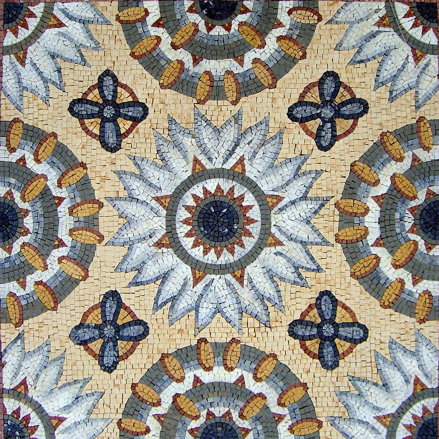 40" Medallion Mosaic Tile: Floral Marble Pattern for Floor, Wall, Entry