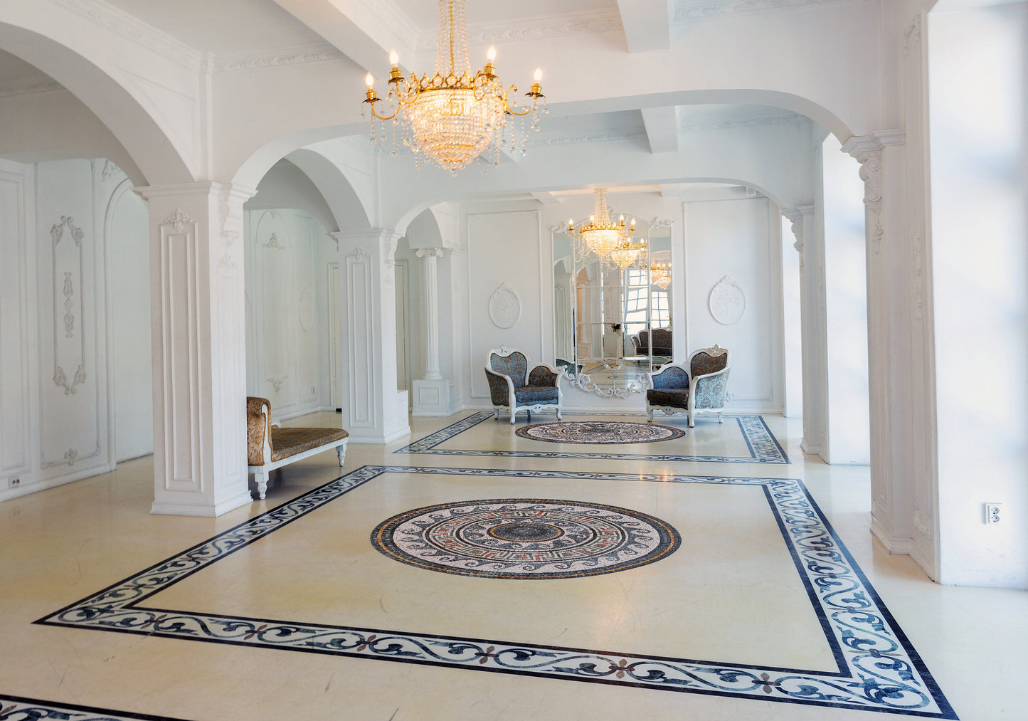 Marble Mosaic Medallion Tiles for Flooring or Walls. Customization available, Flooring