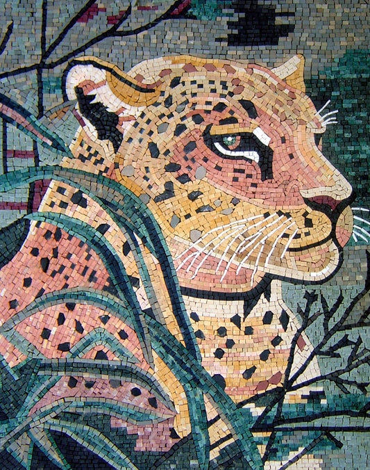 Handmade Tiger Marble Mosaic: Wild Animal Wall Art (40x32)