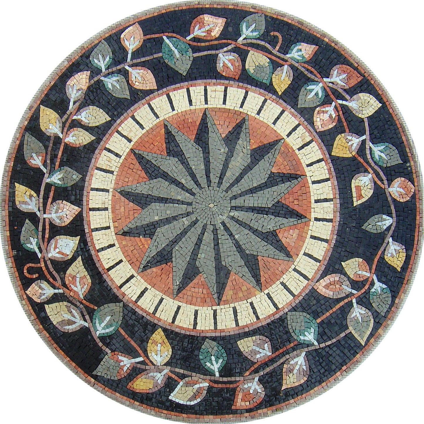 40" Floral Marble Mosaic Medallion – Handmade Art Tile – Customization Available