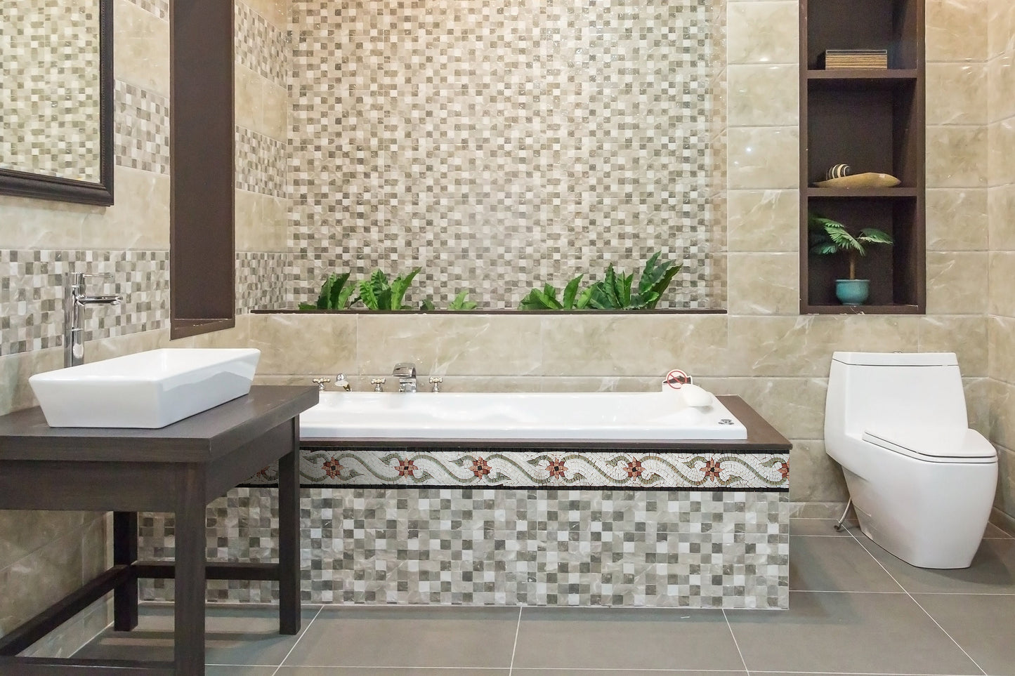 Floral Marble Mosaic Tile Border: Botanical Wall Decor (40x4 Inches)