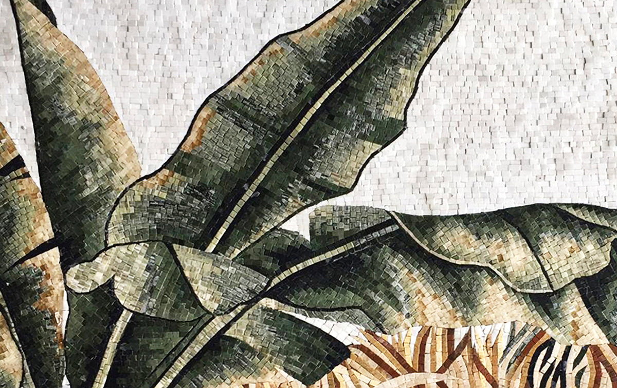 Handmade Banana Leaf Marble Mosaic: Tropical Wall Art Backsplash
