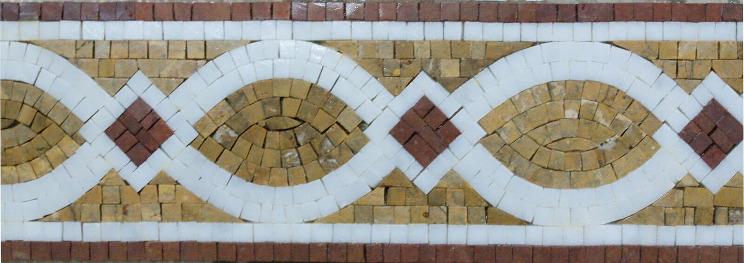 Geometric Marble Mosaic Border Tiles: 6" Square Art