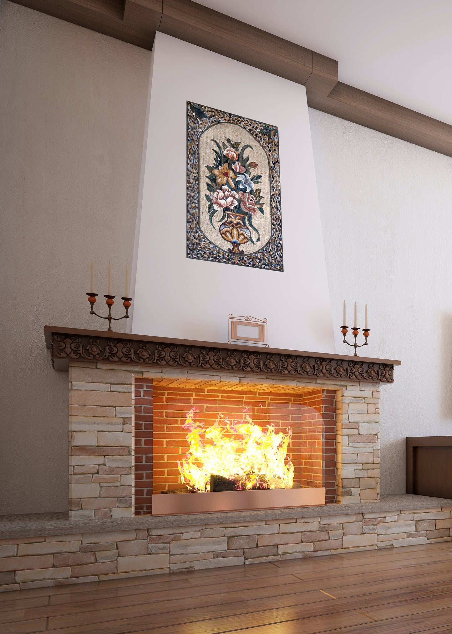 Handmade Marble Mosaic Wall Art: Flower Vase Home Decor (44” x 32")
