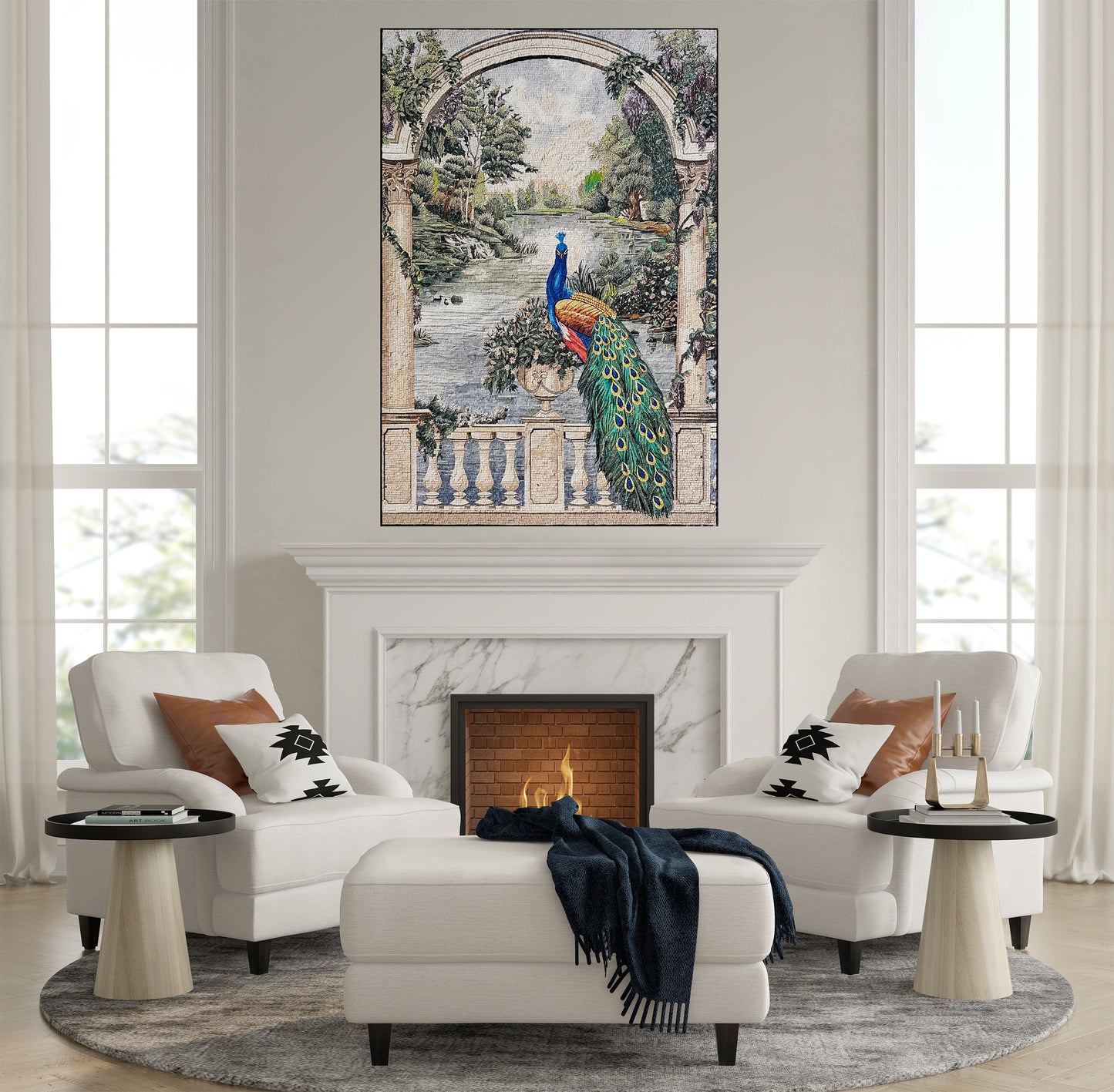 Handmade Peacock Mosaic Tile Art: Indoor/Outdoor Stone Mural