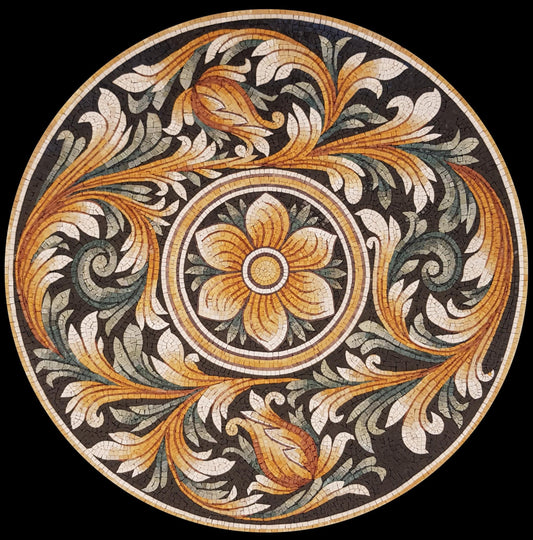36" Architectural Mosaic Medallion – Geometric Design, Nature-Inspired Home Decor, customization available