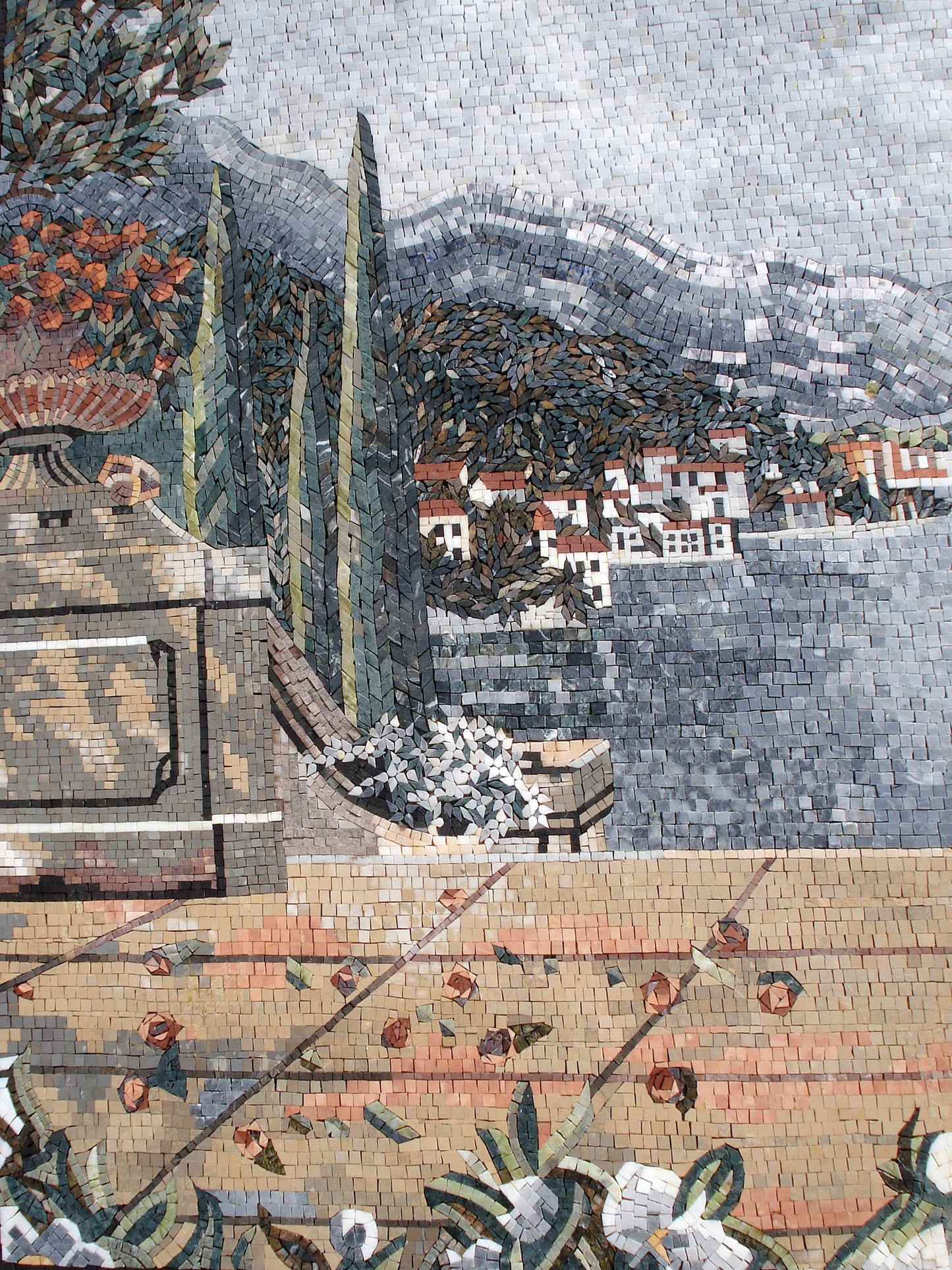 Handmade Italian Lake Mosaic Mural: Botanical View Wall Art