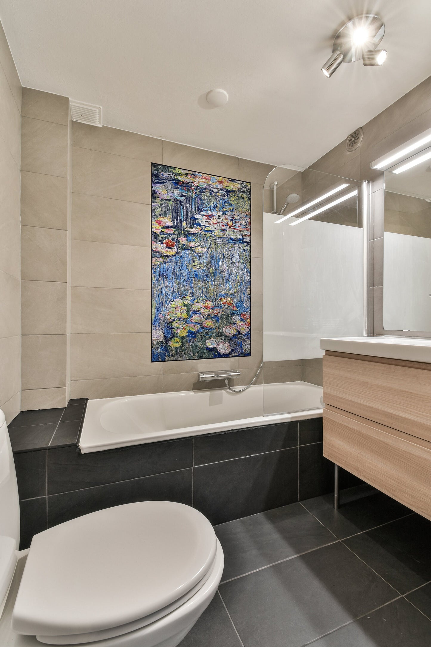 Monet's Water Lilies Mosaic Art: Handmade Marble Tile Reproduction