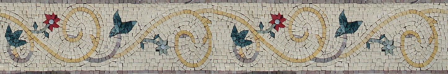 Floral Mosaic Border: Botanical Marble Tile Art (6"x40")