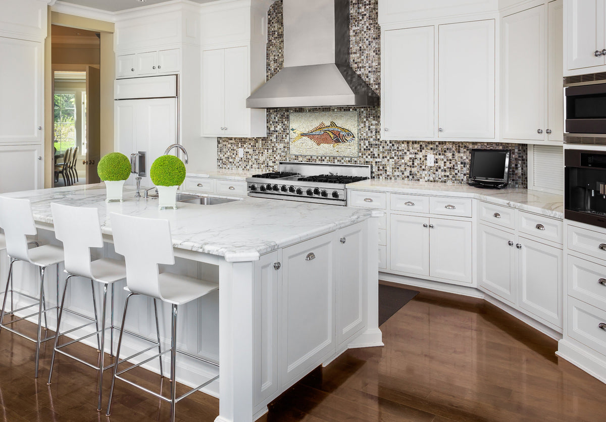 Handmade Fish Mosaic Tile Art: Stone & Marble Backsplash