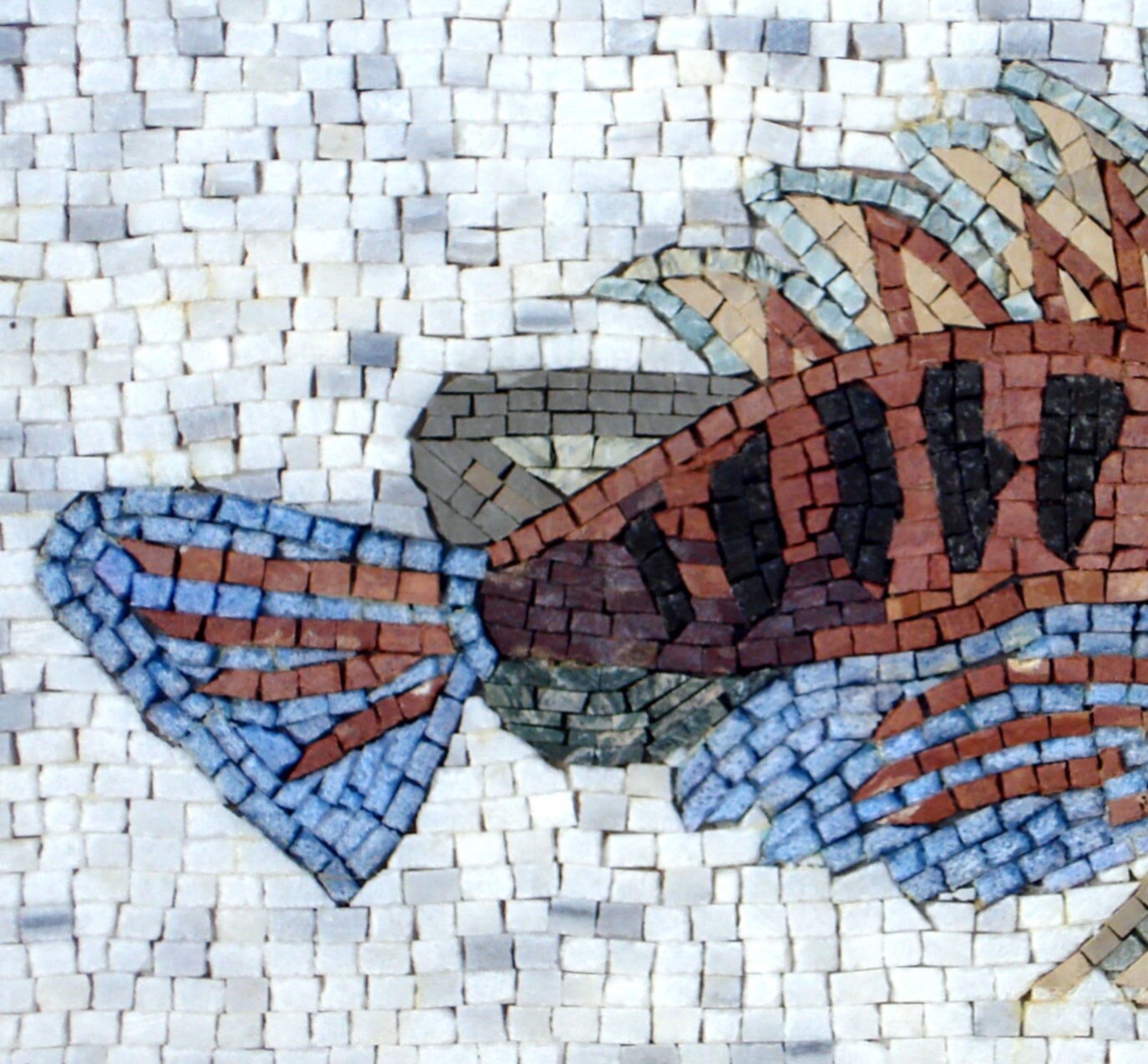 Handmade Fish Mosaic Tile Art: Stone Backsplash (16x12)